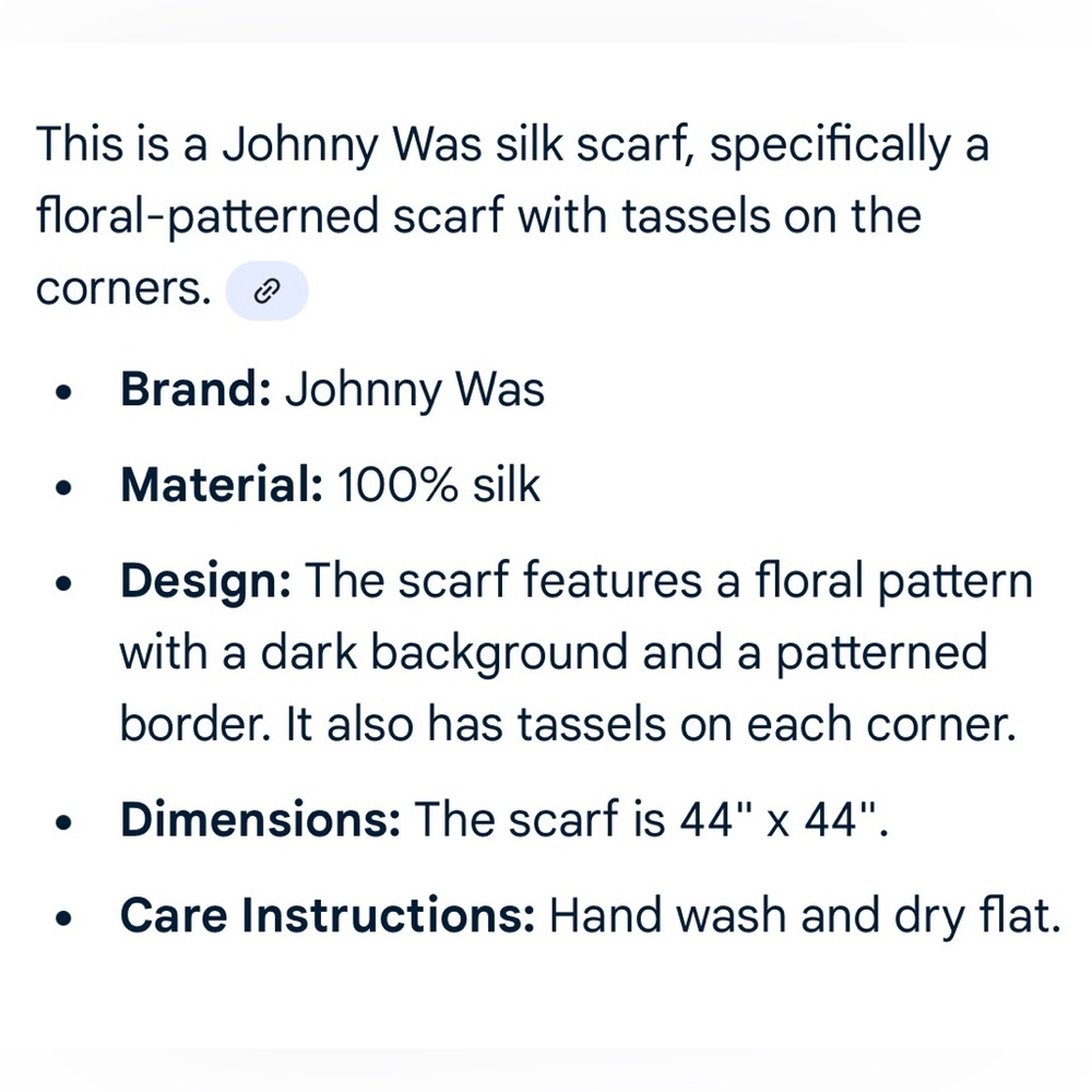 Johnny Was 100% Silk Johnny Was Floral Print Tassel Scarf 44" x 44" - Picture 8 of 8